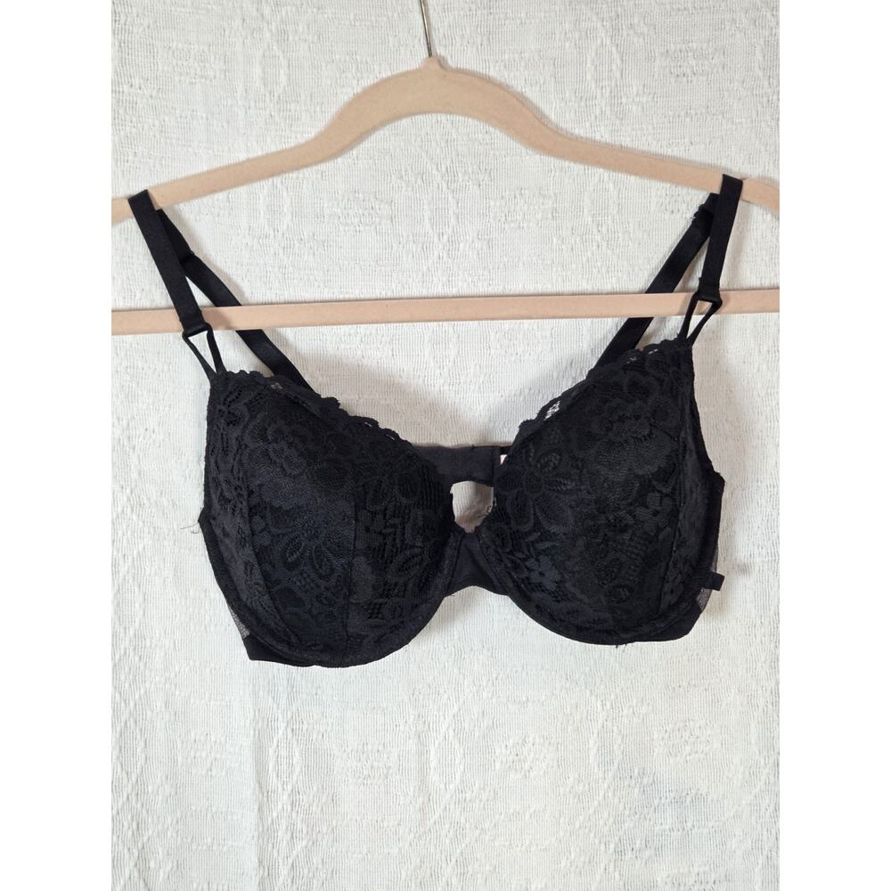 Victoria's Secret Pure Black Lace 34D Push‎ Up Padded Underwired Bra Women VS